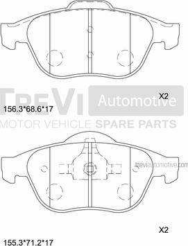 Trevi Automotive PF1107 - Тормозные колодки, дисковые, комплект autospares.lv