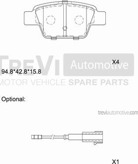 Trevi Automotive PF1119 - Тормозные колодки, дисковые, комплект autospares.lv