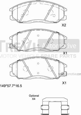 Trevi Automotive PF1188 - Тормозные колодки, дисковые, комплект autospares.lv