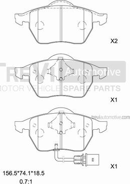 Trevi Automotive PF1133 - Тормозные колодки, дисковые, комплект autospares.lv