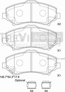 Trevi Automotive PF1384 - Тормозные колодки, дисковые, комплект autospares.lv