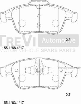 Trevi Automotive PF1382 - Тормозные колодки, дисковые, комплект autospares.lv