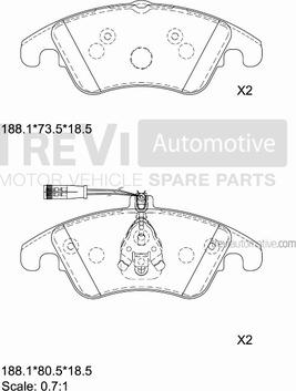 Trevi Automotive PF1338 - Тормозные колодки, дисковые, комплект autospares.lv