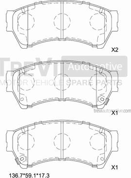 Trevi Automotive PF1379 - Тормозные колодки, дисковые, комплект autospares.lv