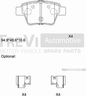 Trevi Automotive PF1259 - Тормозные колодки, дисковые, комплект autospares.lv