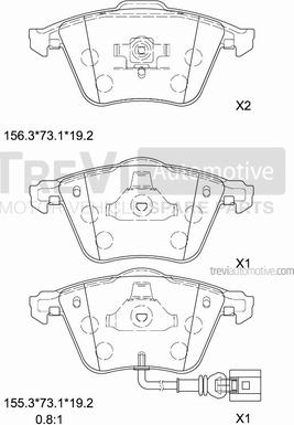 Trevi Automotive PF1254 - Тормозные колодки, дисковые, комплект autospares.lv