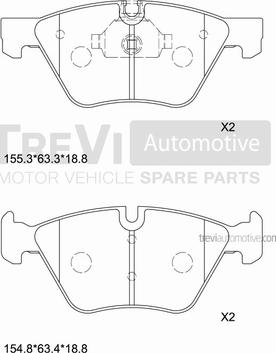 Trevi Automotive PF1256 - Тормозные колодки, дисковые, комплект autospares.lv