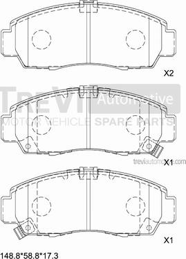 Trevi Automotive PF1219 - Тормозные колодки, дисковые, комплект autospares.lv