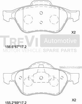 Trevi Automotive PF1289 - Тормозные колодки, дисковые, комплект autospares.lv