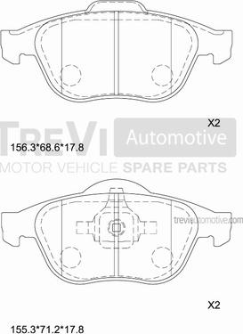 Trevi Automotive PF1288 - Тормозные колодки, дисковые, комплект autospares.lv