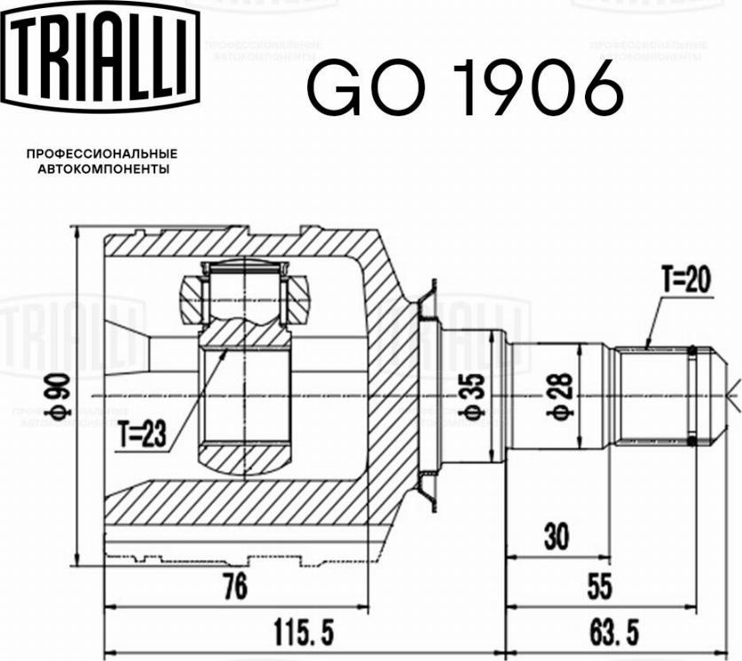 Trialli GO 1906 - Шарнирный комплект, ШРУС, приводной вал autospares.lv