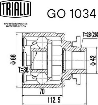 Trialli GO 1034 - Шарнирный комплект, ШРУС, приводной вал autospares.lv