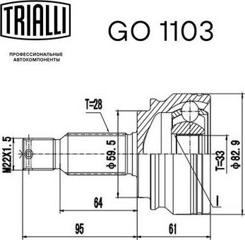 Trialli GO 1103 - Шарнирный комплект, ШРУС, приводной вал autospares.lv