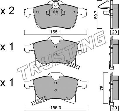 Trusting 555.0 - Тормозные колодки, дисковые, комплект autospares.lv