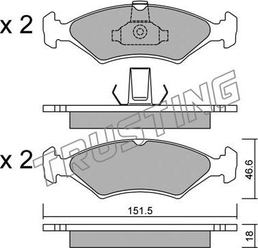 Trusting 095.0 - Тормозные колодки, дисковые, комплект autospares.lv