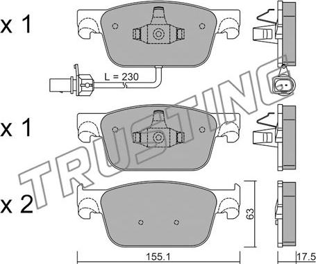 Trusting 1125.0 - Тормозные колодки, дисковые, комплект autospares.lv