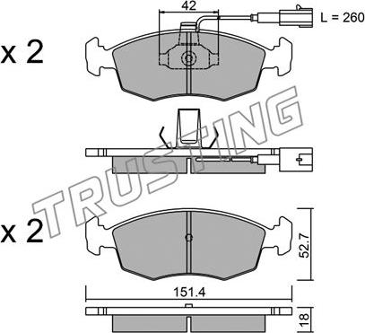 Trusting 283.1 - Тормозные колодки, дисковые, комплект autospares.lv