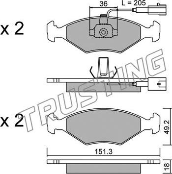 Trusting 282.0 - Тормозные колодки, дисковые, комплект autospares.lv