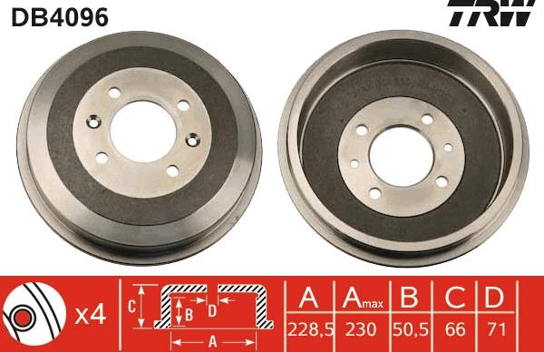 TRW DB4096 - Тормозной барабан autospares.lv