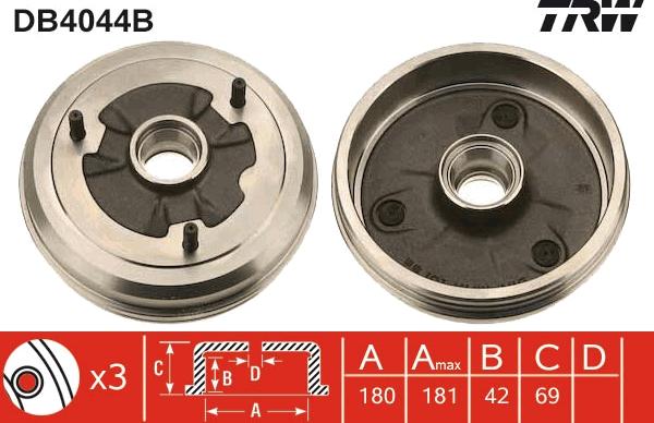 TRW DB4044B - Тормозной барабан autospares.lv