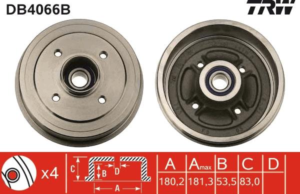 TRW DB4066B - Тормозной барабан autospares.lv