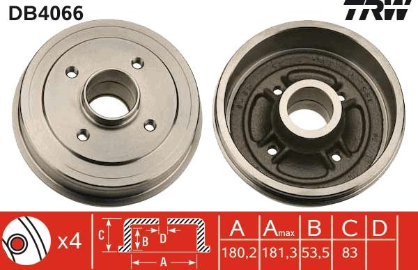 TRW DB4066 - Тормозной барабан autospares.lv