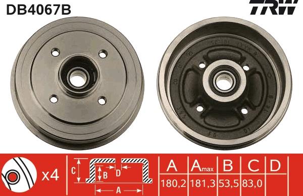 TRW DB4067B - Тормозной барабан autospares.lv