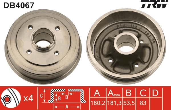 TRW DB4067 - Тормозной барабан autospares.lv