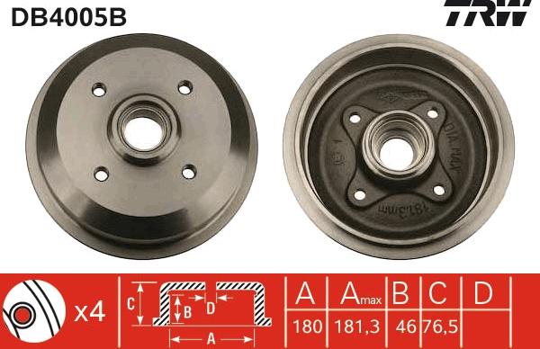 TRW DB4005B - Тормозной барабан autospares.lv