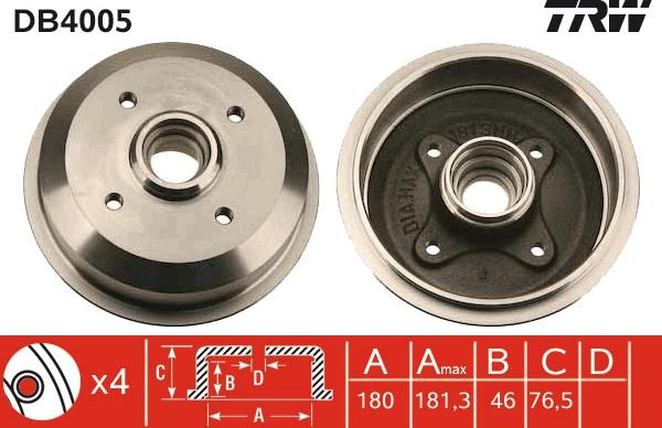 TRW DB4005 - Тормозной барабан autospares.lv