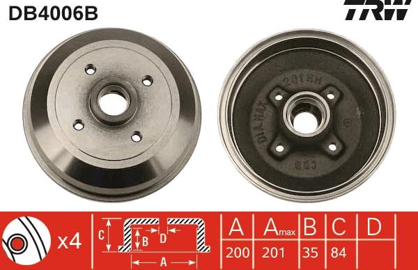 TRW DB4006B - Тормозной барабан autospares.lv