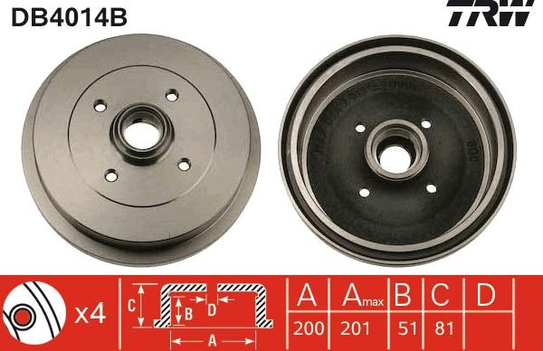 TRW DB4014B - Тормозной барабан autospares.lv