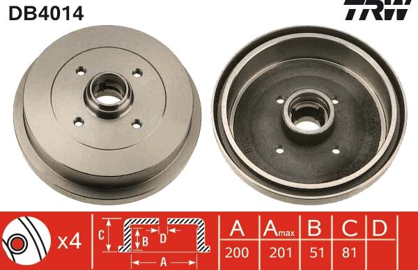 TRW DB4014 - Тормозной барабан autospares.lv