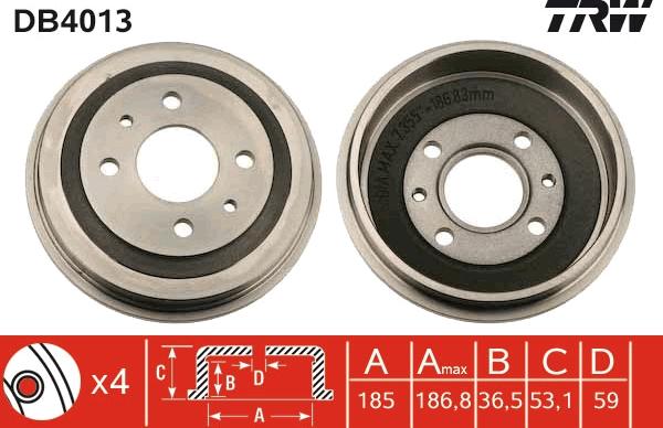 TRW DB4013 - Тормозной барабан autospares.lv