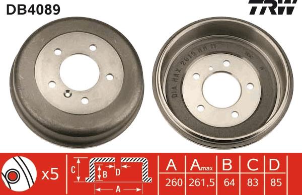 TRW DB4089 - Тормозной барабан autospares.lv