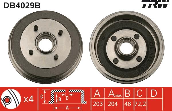 TRW DB4029B - Тормозной барабан autospares.lv