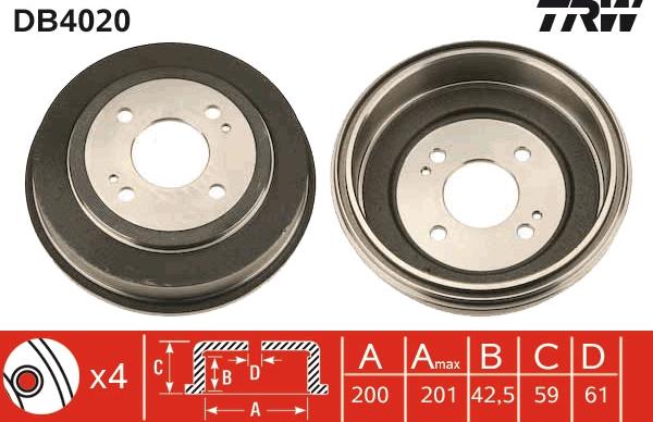 TRW DB4020 - Тормозной барабан autospares.lv