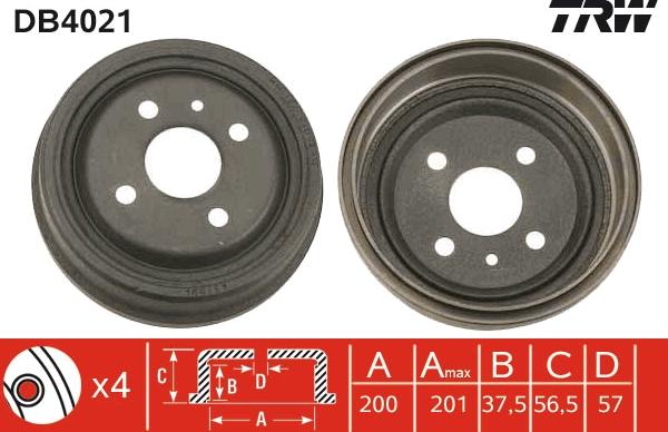 TRW DB4021 - Тормозной барабан autospares.lv