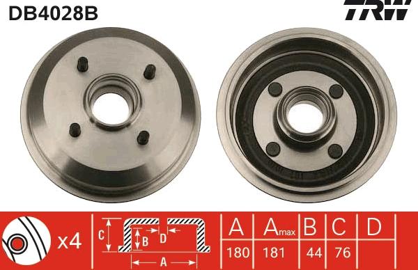 TRW DB4028B - Тормозной барабан autospares.lv