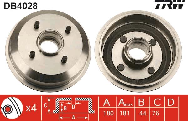 TRW DB4028 - Тормозной барабан autospares.lv