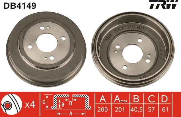 TRW DB4149 - Тормозной барабан autospares.lv