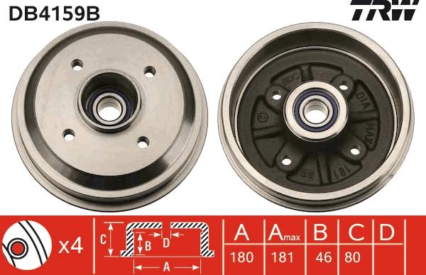 TRW DB4159B - Тормозной барабан autospares.lv