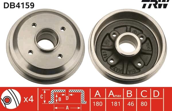 TRW DB4159 - Тормозной барабан autospares.lv