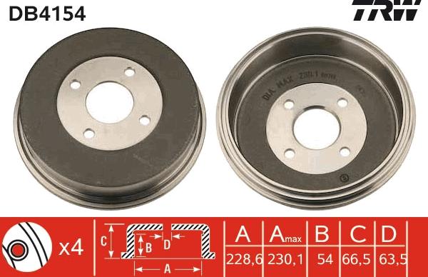 TRW DB4154 - Тормозной барабан autospares.lv