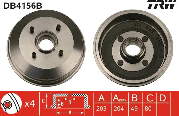 TRW DB4156B - Тормозной барабан autospares.lv