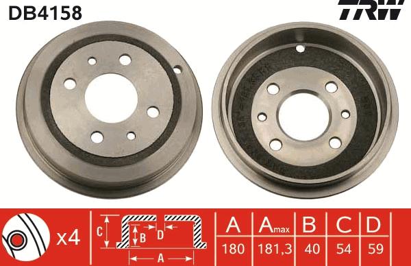 TRW DB4158 - Тормозной барабан autospares.lv