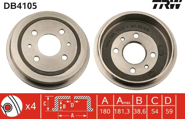 TRW DB4105 - Тормозной барабан autospares.lv