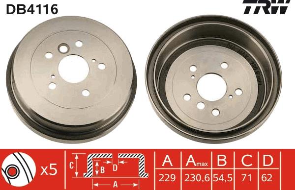 TRW DB4116 - Тормозной барабан autospares.lv