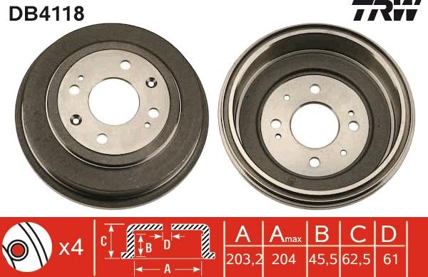 TRW DB4118 - Тормозной барабан autospares.lv