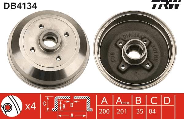 TRW DB4134 - Тормозной барабан autospares.lv